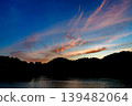 A beautiful sunset over the Nara Nunome Dam, filled to capacity; sunset clouds coloring the sky during the beautiful blue hour (Part 3) 139482064