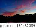 A beautiful sunset over the Nara Nunome Dam, filled to capacity; sunset clouds coloring the sky during the beautiful blue hour ⑧ 139482069