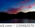 A beautiful sunset over the Nara Nunome Dam, filled to capacity; sunset clouds coloring the sky during the beautiful blue hour ⑨ 139482070