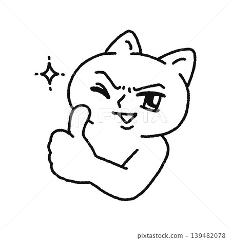 一隻英俊的貓咪眨著眼睛豎起大拇指（線描） 139482078