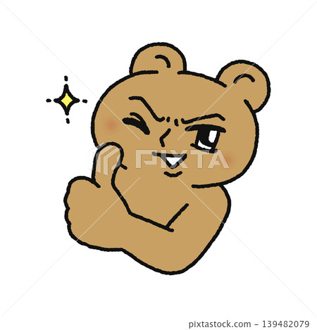 一隻英俊的熊眨著眼睛，豎起大拇指。 139482079