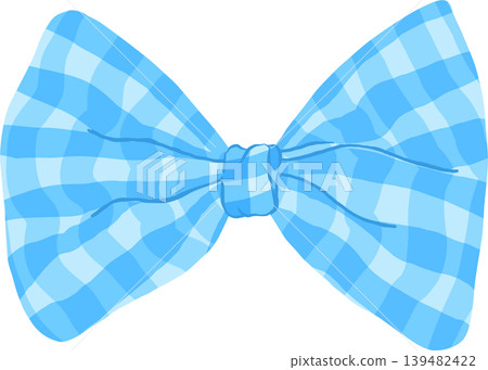 Cute Bright Blue Gingham Bow Tie Illustration 139482422