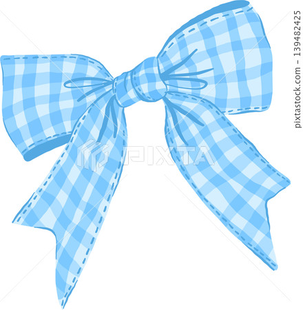 Cute Vintage Blue Gingham Bow Hair Illustration 139482425