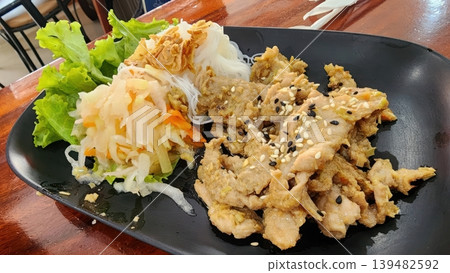 Vietnamese Grilled Pork with Rice Vermicelli Noodle Salad and Pickled Vegetables Vietnamese Grilled Pork with Rice Vermicelli Noodle Salad and Pickled Vegetables 139482592