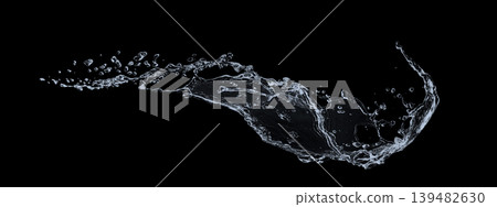 Dynamic water splashes spreading across a black background | Transparent water splash material Dynamic water splashes spreading across a black background | Transparent water splash material 139482630