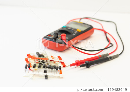A multimeter with test probes and diodes A multimeter with test probes and diodes 139482649