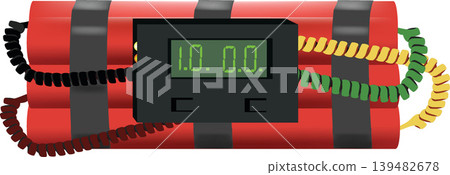 Red dynamite time bomb with digital timer displaying 10 seconds left Red dynamite time bomb with digital timer displaying 10 seconds left 139482678