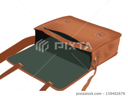 Open empty leather messenger bag isolated on white background Open empty leather messenger bag isolated on white background 139482679