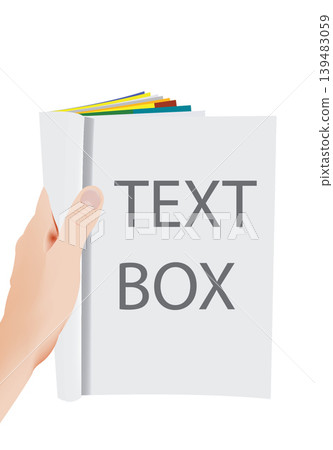 Hand holding open book with text box space for message Hand holding open book with text box space for message 139483059