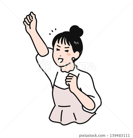 Simple vector illustration of a young woman with her hair tied up raising her fist. Simple vector illustration of a young woman with her hair tied up raising her fist. 139483111