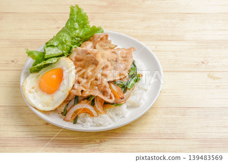Pork and fried egg rice Pork and fried egg rice 139483569