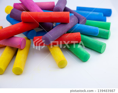 Colorful chalks stick. Set chalk for drawing on the street. Hobby and craft. Back to school Colorful chalks stick. Set chalk for drawing on the street. Hobby and craft. Back to school 139483987