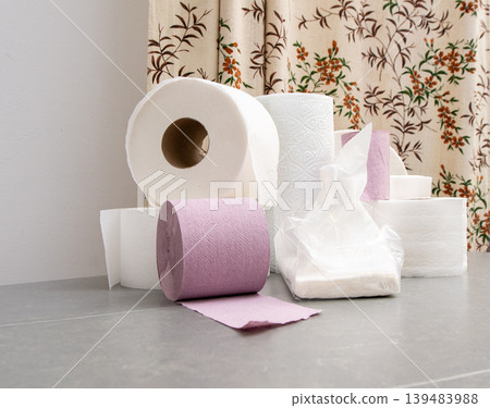 Toilet Paper Towels Hygiene. Roll on gray background Toilet Paper Towels Hygiene. Roll on gray background 139483988