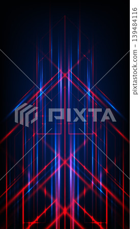 futuristic neon background with red and blue geometric lines forming a high tech abstract structure, digital technology and cyber space concepts futuristic neon background with red and blue geometric lines forming a high tech abstract structure, digital technology and cyber space concepts 139484116