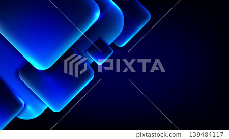 Abstract blue glowing glass squares background with neon light layered geometric shapes, modern high tech digital design and corporate presentation backdrop 139484117