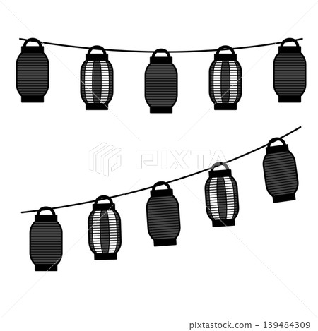 A line illustration featuring a series of long lanterns with a heavy, imposing design that largely consists of black areas. A line illustration featuring a series of long lanterns with a heavy, imposing design that largely consists of black areas. 139484309