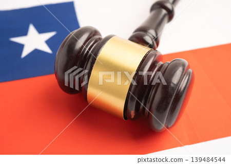 Chile, Legal, justice and agreement, wooden court gavel on flag. 139484544