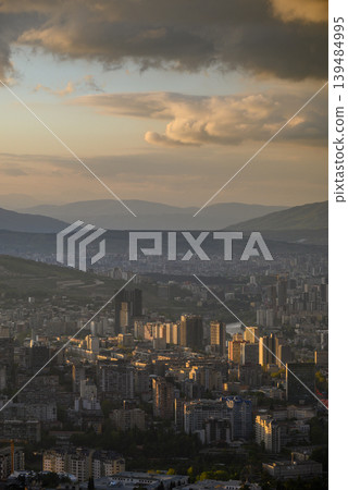 Panoramic aerial cityscape sunset view of Tbilisi, the capital of Georgia Panoramic aerial cityscape sunset view of Tbilisi, the capital of Georgia 139484995