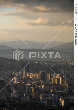 Panoramic aerial cityscape sunset view of Tbilisi, the capital of Georgia Panoramic aerial cityscape sunset view of Tbilisi, the capital of Georgia 139484997