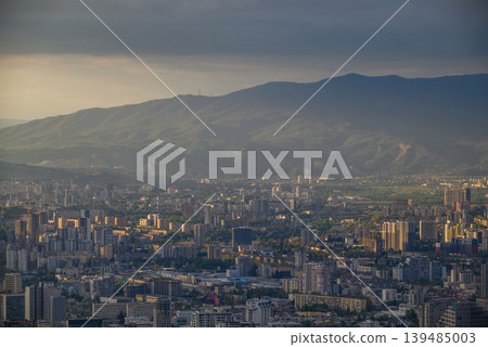 Panoramic aerial cityscape sunset view of Tbilisi, the capital of Georgia Panoramic aerial cityscape sunset view of Tbilisi, the capital of Georgia 139485003