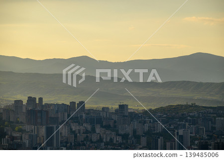 Panoramic aerial cityscape sunset view of Tbilisi, the capital of Georgia Panoramic aerial cityscape sunset view of Tbilisi, the capital of Georgia 139485006