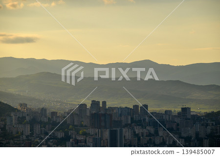 Panoramic aerial cityscape sunset view of Tbilisi, the capital of Georgia Panoramic aerial cityscape sunset view of Tbilisi, the capital of Georgia 139485007