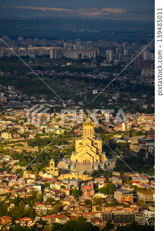 Aerial view of the Holy Trinity Cathedral Sameba of the Georgian Orthodox Church located in Tbilisi, Georgia Aerial view of the Holy Trinity Cathedral Sameba of the Georgian Orthodox Church located in Tbilisi, Georgia 139485011