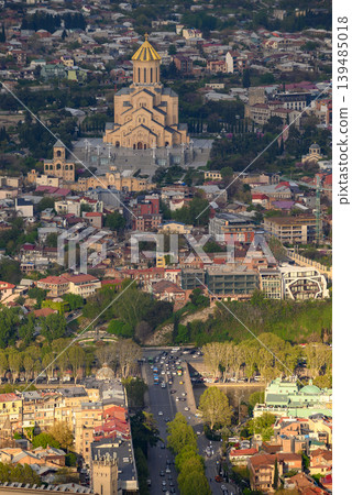 Aerial view of the Holy Trinity Cathedral Sameba of the Georgian Orthodox Church located in Tbilisi, Georgia Aerial view of the Holy Trinity Cathedral Sameba of the Georgian Orthodox Church located in Tbilisi, Georgia 139485018
