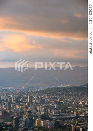 Panoramic aerial cityscape sunset view of Tbilisi, the capital of Georgia Panoramic aerial cityscape sunset view of Tbilisi, the capital of Georgia 139485026
