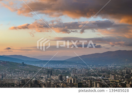 Panoramic aerial cityscape sunset view of Tbilisi, the capital of Georgia Panoramic aerial cityscape sunset view of Tbilisi, the capital of Georgia 139485028