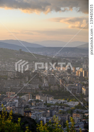 Panoramic aerial cityscape sunset view of Tbilisi, the capital of Georgia Panoramic aerial cityscape sunset view of Tbilisi, the capital of Georgia 139485035