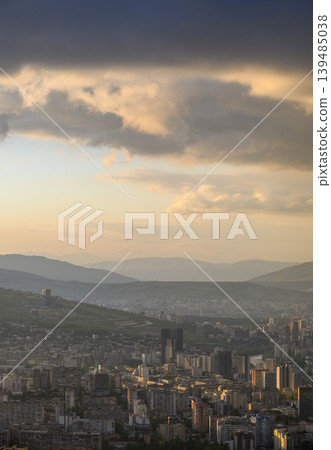 Panoramic aerial cityscape sunset view of Tbilisi, the capital of Georgia Panoramic aerial cityscape sunset view of Tbilisi, the capital of Georgia 139485038