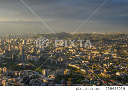 Panoramic aerial cityscape sunset view of Tbilisi, the capital of Georgia Panoramic aerial cityscape sunset view of Tbilisi, the capital of Georgia 139485039