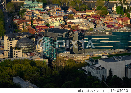 Panoramic aerial cityscape sunset view of Tbilisi, the capital of Georgia Panoramic aerial cityscape sunset view of Tbilisi, the capital of Georgia 139485050