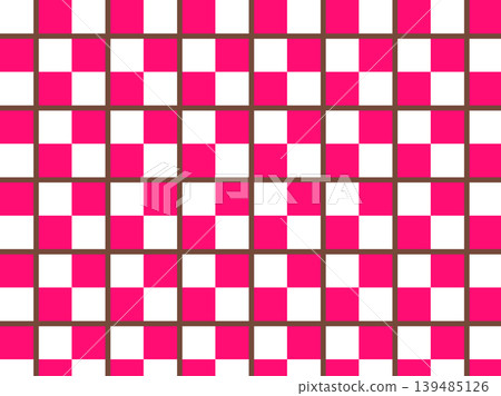 A cute and pop seamless background material featuring a large gingham check pattern in white, vivid pink, and brown. 139485126