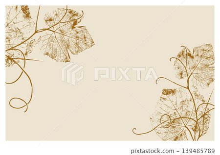 Elegant vintage grape leaf and vine botanical illustration in sepia style, minimalist background for wine labels, restaurant menus, and invitations in warm beige and brown palette. Elegant vintage grape leaf and vine botanical illustration in sepia style, minimalist background for wine labels, restaurant menus, and invitations in warm beige and brown palette. 139485789