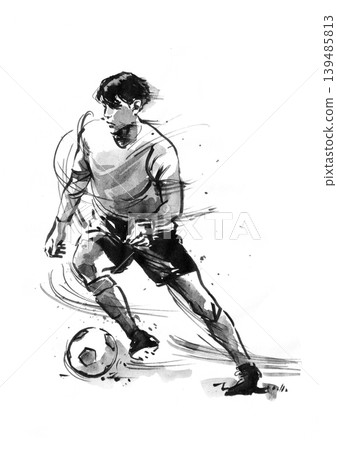 Ink painting soccer feint Ink painting soccer feint 139485813