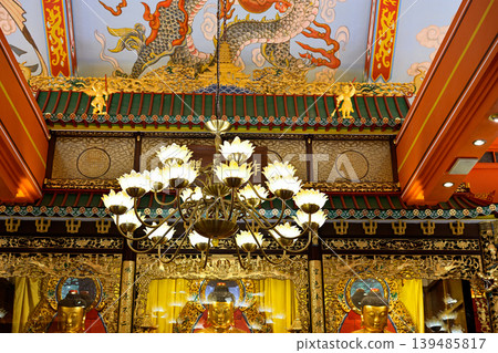 Interior of Po Lin Chan Buddhist monastery, located on Ngong Ping Plateau, on Lantau Island in Hong Kong 139485817