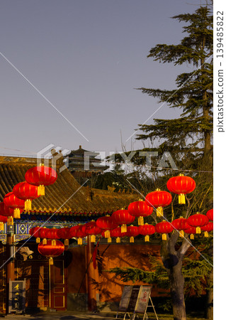 Red lanterns at the entrance to Jingshan park in Beijing, China at night Red lanterns at the entrance to Jingshan park in Beijing, China at night 139485822