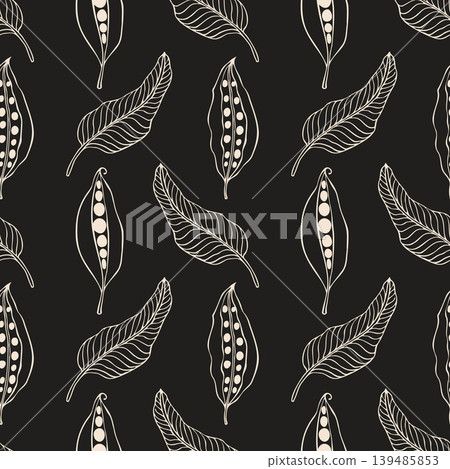 minimalist monochrome seamless botanical pattern with stylized seed pods and striped leaves on black background for luxury textile design, premium packaging, and elegant wall decor minimalist monochrome seamless botanical pattern with stylized seed pods and striped leaves on black background for luxury textile design, premium packaging, and elegant wall decor 139485853