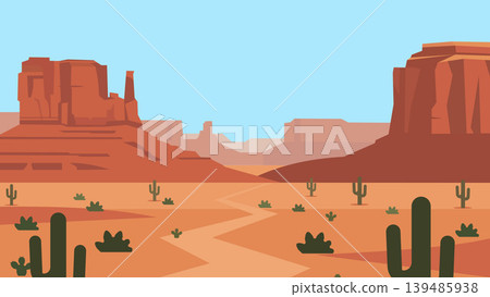 Monument Valley American Desert Flat Design Illustration Landscape Monument Valley American Desert Flat Design Illustration Landscape 139485938