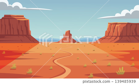 Monument Trail Desert Flat Design Illustration View Monument Trail Desert Flat Design Illustration View 139485939