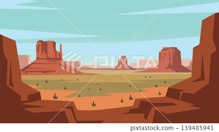 Framed Canyon Desert Flat Design Illustration Landscape Framed Canyon Desert Flat Design Illustration Landscape 139485941