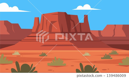 Red Mesa Desert Flat Design Illustration Landscape 139486009