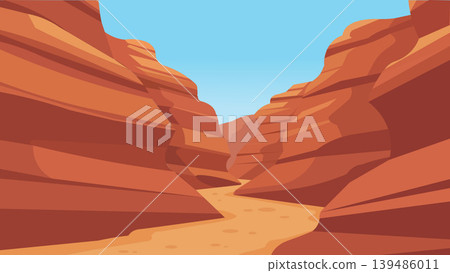 Narrow Canyon Desert Flat Design Illustration Passage Narrow Canyon Desert Flat Design Illustration Passage 139486011