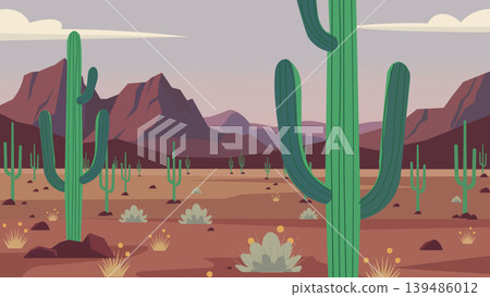 Wild Cactus Desert Flat Design Illustration American Landscape Wild Cactus Desert Flat Design Illustration American Landscape 139486012