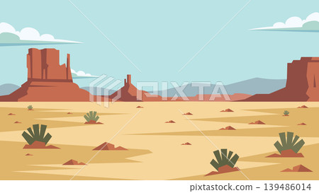 Golden Saguaro Desert Flat Design Illustration Sunset 139486014