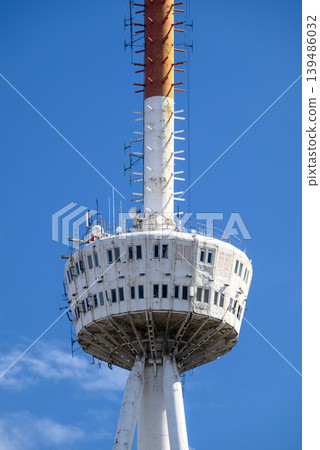 Tbilisi TV broadcasting communications tower in Mtatsminda Park above Tbilisi, capital of Georgia 139486032