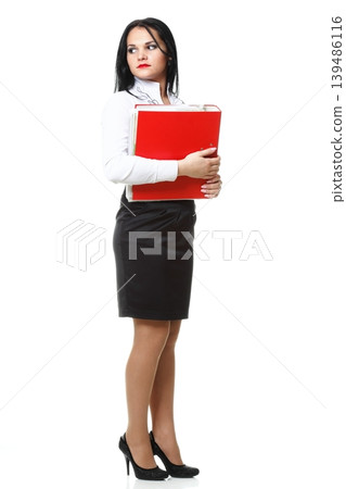 woman with red folder for documents woman with red folder for documents 139486116