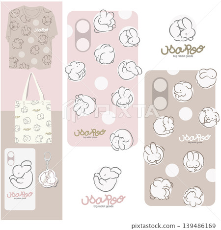 Fluffy bunny line drawing pattern, smartphone case-style design, pastel pink & beige Fluffy bunny line drawing pattern, smartphone case-style design, pastel pink & beige 139486169